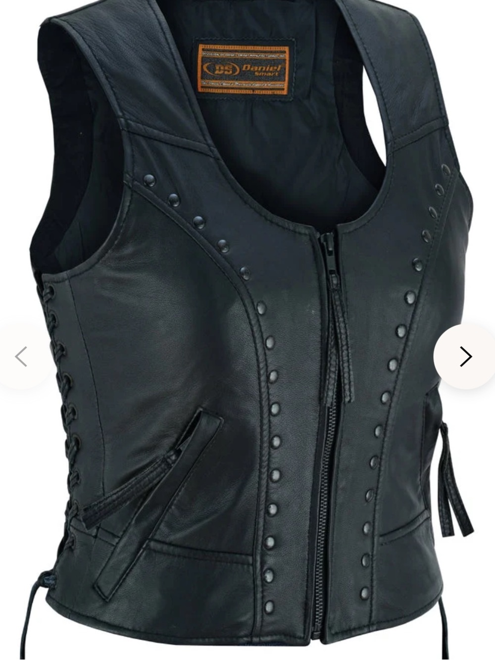 Daniel Smart Women's Lightweight Leather Vest with Rivets Detailing | M